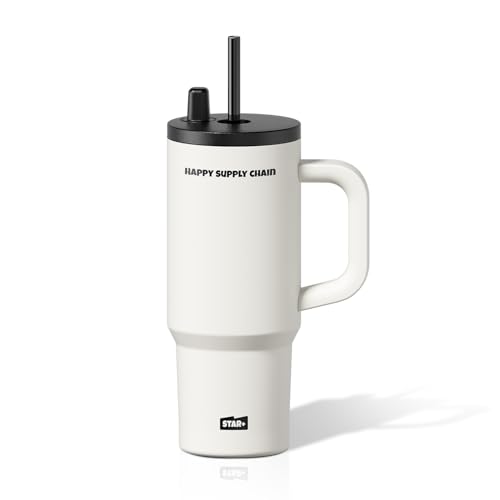 Image of SDGA+ 24 oz Tumbler with Lid and Straw, Stainless Steel Travel Coffee Mug with Handle, Resuable Insulated Water Bottle, Portable Ice Coffee Cup for Women, White