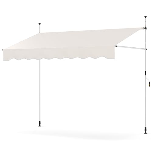HOMASIS Klemmmarkise, höhenverstellbarer Sonnenschutz, Markise Balkon ohne Bohren, Balkonmarkise mit Handkurbel, UV-Schutz, Gelenkarmmarkise für Outdoor (Weiß, 250x180x210-300cm)