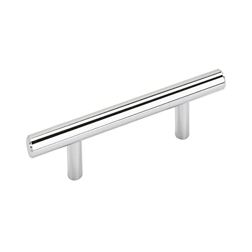Image of Amerock | Cabinet Pull | Polished Chrome | 3 inch (76 mm) Center to Center | Bar Pulls | 1 Pack | Drawer Pull | Drawer Handle | Cabinet Hardware | 3 inch (76mm) Center-to-Center Mounting Distance and 5-3 /8 inches Overall Length, Durable Carbon Steel Cabinet Hardware