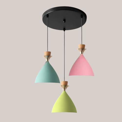 Image of 3 Light Cluster Hanging Bell Shade Light (Pink, Aqua Blue, Moss Green) Aluminium Hanging Pendant Light Drop, Antique Modern Ceiling Lamp (Bulb is not Included) 3 Light Cluster Set