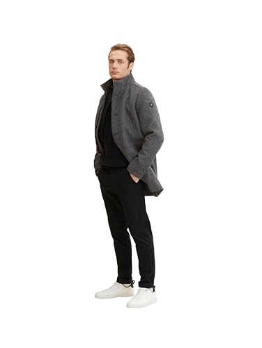 TOM TAILOR Herren Wollmantel mit Innenjacke 1032506, 30500 - Dark Grey Black Herringbone, L