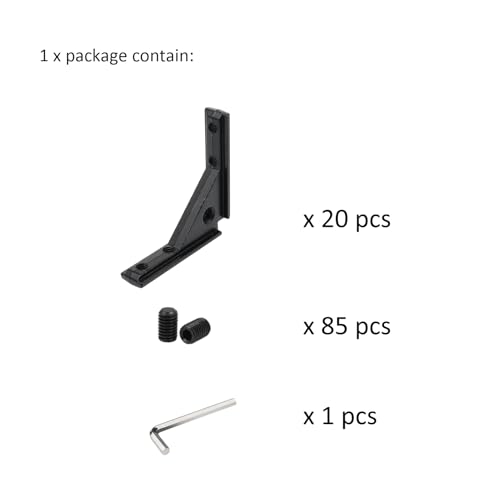 Image of 20Pcs 2020 Aluminum Extrusion Black Corner Bracket T Slot Inside L Shape Joint Angle Hardware Panel Mount Connector with Screws for 20 Series 20 /20 2040 V Slot Extruded Aluminum Profile