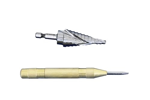 Image of TEMO M35 Cobalt Spiral Flute 12 Size Step Drill Unibit 3 /16 Inch to 7 /8 Inch Plus Auto Center Punch Set