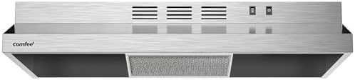 Comfee CVU30W2AST Range Hood 30 Inch Ducted Ductless Vent Hood Durable Stainless Steel Kitchen Hood for Under Cabinet with 2 Reusable Filter, 200 CFM, 2 Speed Exhaust Fan Silver