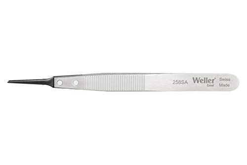 Weller Erem 258SA Precision Tweezers with Pointed Synthetic Tips and Serrated Finger Grips for Secure Handling 120mm