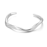 ALEXCRAFT Silver Bangle Bracelets for Women, Teardrop Waterdrop Cuff Bangle Adjustable 925 Sterling Silver Large Wave Twisted Curved Open Teardrop Bangles for Women Lady Bracelet Trendy Jewelry Gifts