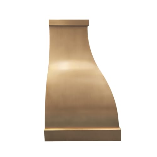 Image of SINDA Wall Mount Brass Range Hood, Hand-Crafted Copper Range Hood with High Airflow Centrifugal Blower, Includes SUS 304 Liner and Baffle Filter, High CFM Vent Motor, 36 inchWx36 inchH, SH1-4S2T