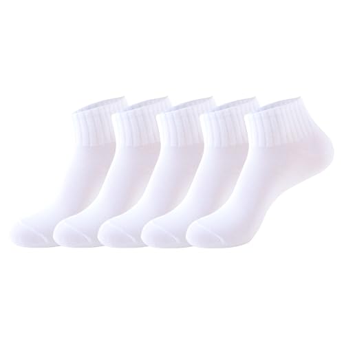 5-Pair Pack Ankle Socks Men Breathable Casual Low Cut Socks for Women Men (White74000)