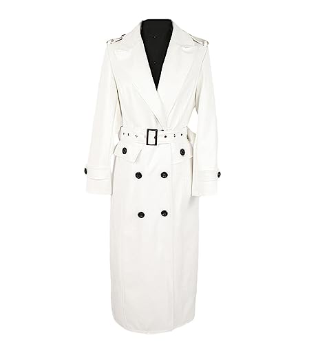 Trench-coat long en cuir blanc parfait pour un style britannique urbain en automne