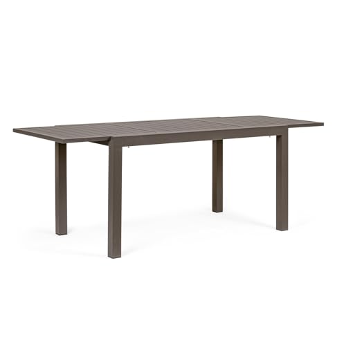 Decorspace - Mesa extensible 'Fuoerteventura' de aluminio con vetas de exterior para jardín (140/210 x 75 cm, color marrón)