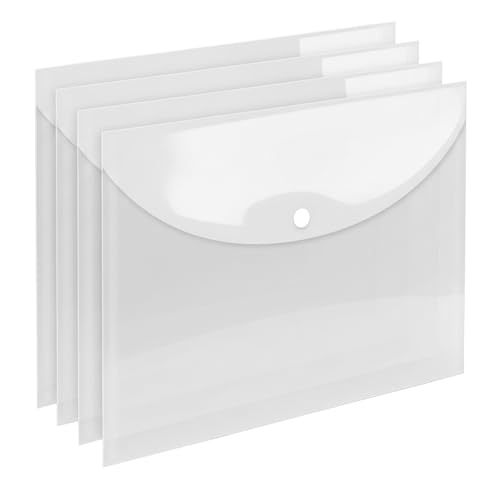 Image of Shuban Document File Folders with Snap Button Closure, Waterproof Plastic Envelope Pouches for Letter /A4 Size Paper, Assorted Transparent Colors (Style-6-A3 Clear Transparent Folder-4Pcs)