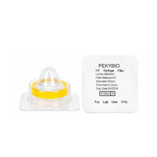 Image of PEKYBIO Sterile Syringe Filter, 33mm Nylon Filtration 0.22μm Pore Size with Yellow Smooth Ring, Individually Packed for Lab, Pack of 10