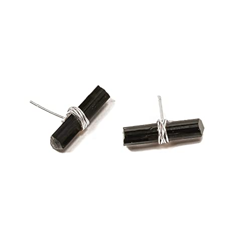 Black Tourmaline T Bar Stud Earrings, Handmade Tourmaline Needle ...