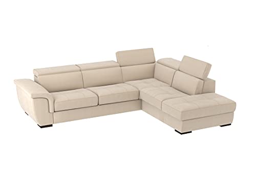  Divano AlfaSofa\' mod. Roma con angolo penisola reversibile, pouf contenitore, letto estraibile e poggiatesta reclinabili 13/102 (beige)