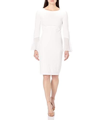 Image of Calvin Klein Women's Solid Sheath with Chiffon Bell Sleeves Dress