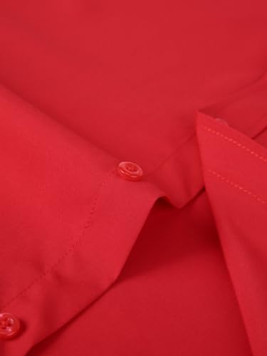 corfty Men Long Sleeve Dress Shirt - Regular Fit Stretch Free-Wrinkle Casual Button Down Shirt (Flame Red, Small) - Image 6