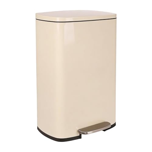 Harbour Housewares 50L Stainless Steel Pedal Bin Beige Soft Close Kitchen Trash Can with Foot Pedal Removable Inner Bucket Hands-Free Rubbish Bin for Home or Office