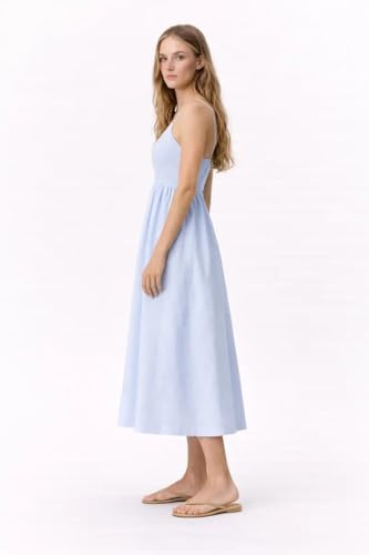 Image of Petal Glow Midi Dress, V-Neck Spaghetti Strap Sundress with Smocked Back, Flowy A-Line Fit, for Women