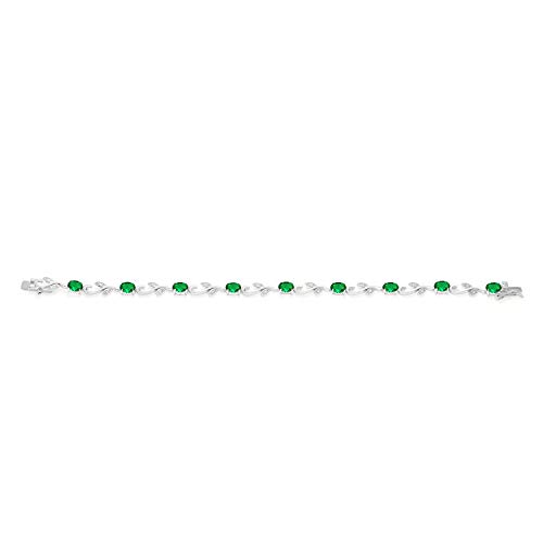 Gem Stone King 925 Sterling Silver Oval Green Simulated Emerald and Diamond Greek Vine Tennis Bracelet For Women (3.73 Cttw, 7 Inch)3