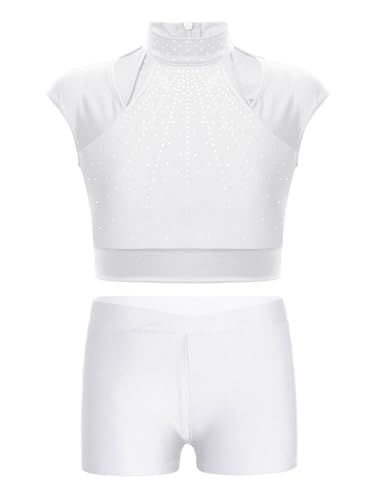 Girls Gymnastics Sport Tracksuit Set Sparkle Crop Top with Shorts for Kids Ballet Dance Outfits 2 Piece
