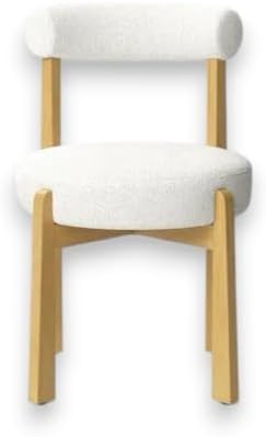 Silla de comedor tapizada escultural moderna, silla decorativa color crema con respaldo curvo, marco de madera, sin montaje, cómodo asiento redondo