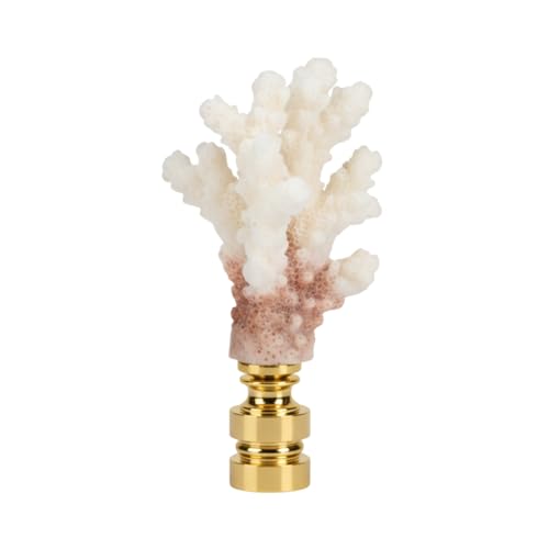 Image of Royal Designs, Inc. Sea Life Lamp Finial, Medium Coral, Two-Tone White, Polished Brass Base, Replacement Finial for Table or Floor Lamps