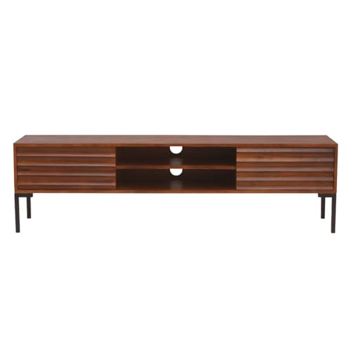 Miliboo Meuble TV en Bois foncé manguier Massif et métal Noir 2 Portes L160 cm Onda