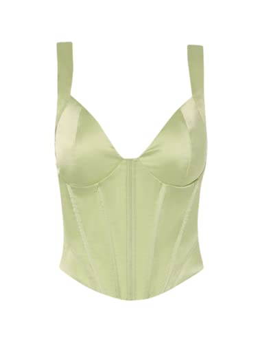 Zaful Women's Sexy Silky Cupped Padded Bustier Corset Style Back Zipper Racerback Tank Cami Crop Top(Green, Xs) #TOP21