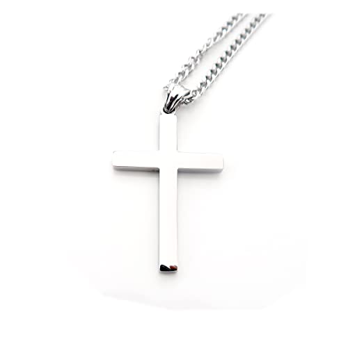 14K Mens Women Sterling Silver Traditional Cross Pendant 3mm Italian Cuban Chain Necklace for men women Fashion Jewelry,Wear Alone or with Pendant