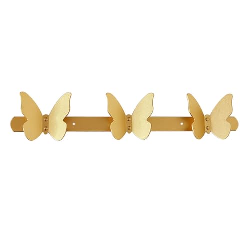 Ciieeo Gancho de Pared de Aluminio Espacial Dorado 3 Colgadores Forma de Mariposas Decorativas Perchero Metálico para Puerta y Dormitorio Gancho Creativo para Abrigos y Toallas