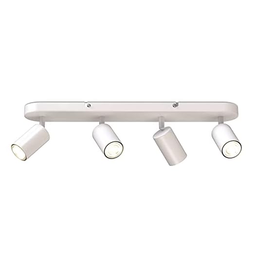B.K.Licht Taklampa, 4 roterbara fläckar, GU10-uttag, glödlampor ingår inte, spotlight för kök, matsal och sovrum, vit lampa, metallspotbar, 55 cm/21,6 tum lång, svängbar design IP20 230 V