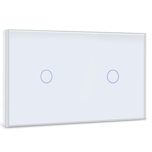 BSEED Touch Lichtschalter 1 Fach 1 Weg mit 1 Fach 1 Weg Wandschalter mit Glasscheibe 3-500W Berührungssensor EU Standard Wandlichtschalter 157mm - weiß