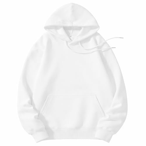 Image of Maydear Men's Pullover Hoodie Casual Long Sleeve Hooded Sweatshirt Basic Fleece Hoodie with Pocket-White