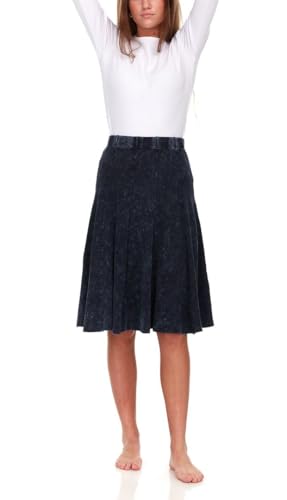 Womens/Teens Thin Ribbed Stonewash Denim Panel Midi Skirt with Elastic Waist Mutiple Lengths4