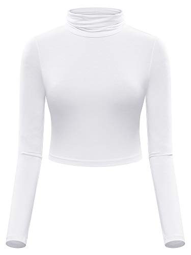 MSBASIC Knit Crop Top Basic Tops White Crop Turtleneck Crop Shirts for Women White M