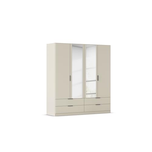Rauch Möbel Lagoa, Kleiderschrank, Garderobe für Schlafzimmer, Kinderzimmer, Jugendzimmer 4-türig mit Spiegel, 4 Schubladen, mit Zubehör Basic, Farbe Beige, Breite 181 cm