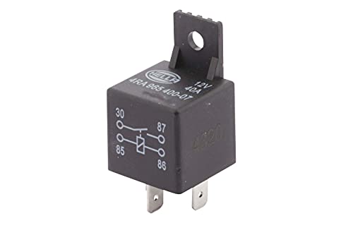 HELLA Relé, corriente de trabajo - 12V - 4polos - Diagrama de circuito: S1 - Conector: A - Contacto de cierre - Color: negro - con soporte - Cant.: 1 - 4RA 965 400-071