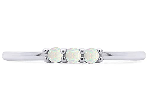AFFY Three Stone Ring, 1.5MM Round Cut Created Opal Dainty Stackable Engagement Ring In 14k Gold Plated 925 Sterling Silver Jewelry For Her2