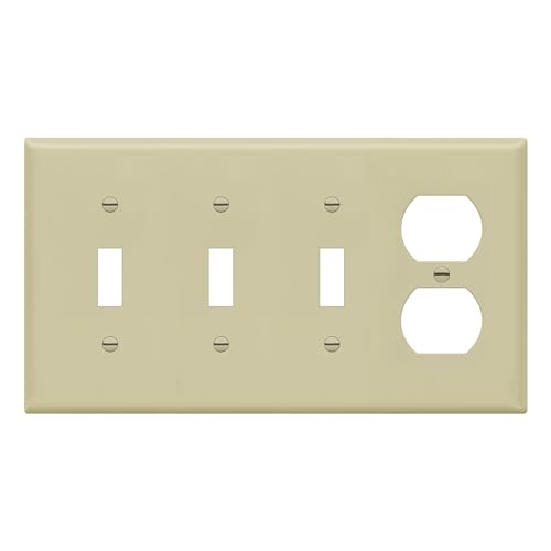 ENERLITES Combination Triple Toggle/Single Duplex Receptacle Outlet Wall Plate, Standard Size 4-Gang Light Switch Cover (4.50" x 8.19"), Polycarbonate Thermoplastic, UL Listed，881321-I, Ivory