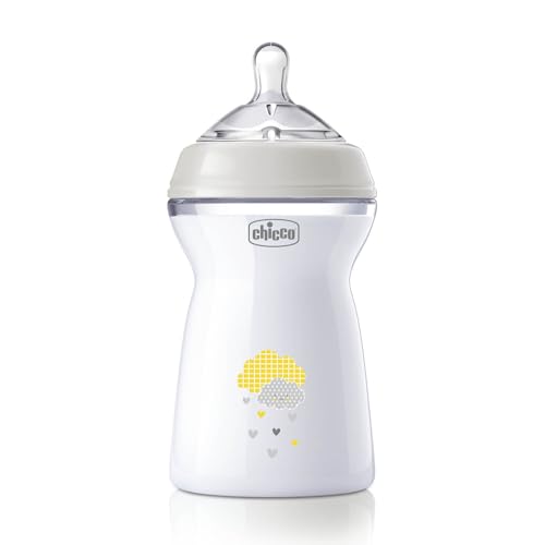 Chicco Butelka Natural Feeling, Antykolkowa, Dla Niemowląt 6 miesięcy + 330 ml, z Miękkim i Elastycznym Silikonowym Smoczkiem, Odpowiednia do Karmienia Naprzemiennego, Przepływ Szybki, kolor neutralny