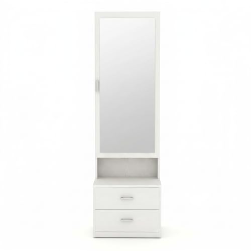 Image of DesignFit Engineered Wood Dressing Table with Drawer and Door Storage Wooden Mirror Vanities Furniture for Bedroom Home Living Room (White Finish)