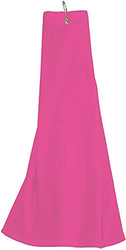 (New Upgraded Material) Premium Velour Pink Tri-fold Golf Towel with Clip. 16"x26" – Long, Soft, Quick Drying, Absorbent. Attaches Easily to Your Bag. - image 2