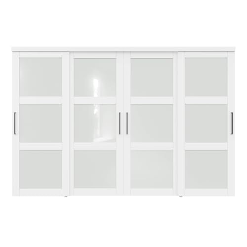 80-Inch Frosted Glass Sliding Door - 4-Panel Laminated Room Divider,