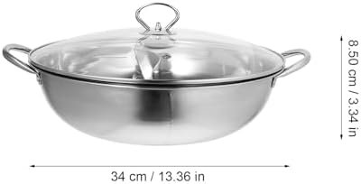 HOLIDYOYO Stainless Steel Hot Pot Cooker with Dual Compartments and Glass Lid Large Capacity Divided Hot Pot for Cooking at Parties Easy to Clean Two-flavor Fondue Set