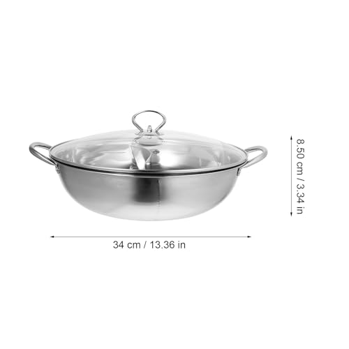 HOLIDYOYO Stainless Steel Hot Pot Cooker with Dual Compartments and Glass Lid Large Capacity Divided Hot Pot for Cooking at Parties Easy to Clean Two-flavor Fondue Set