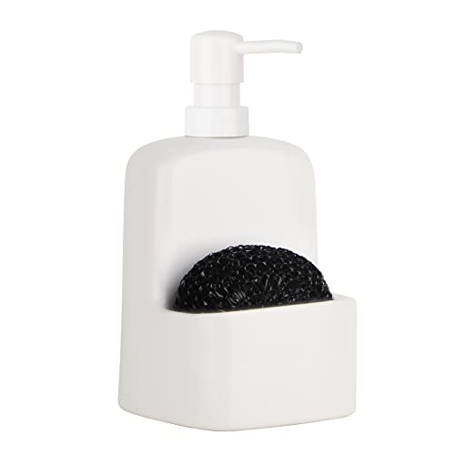 Dish Soap Dispenser - Kitchen Soap Dispenser with Sponge Holder Matte Ceramic Soap Daddy Dispenser 20oz for Kitchen (Matte White)
