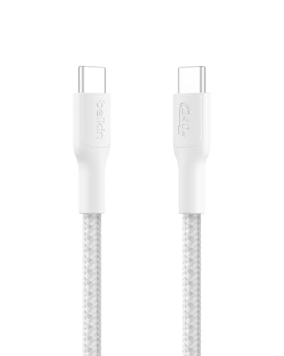 Belkin Eco Cable Trenzado C a C de 1m y 240 W, Cable Tipo C Carga Rápida, suave y flexible para iPhone 16, Galaxy S25, Pixel 9, MacBook, IPad Pro - Blanco