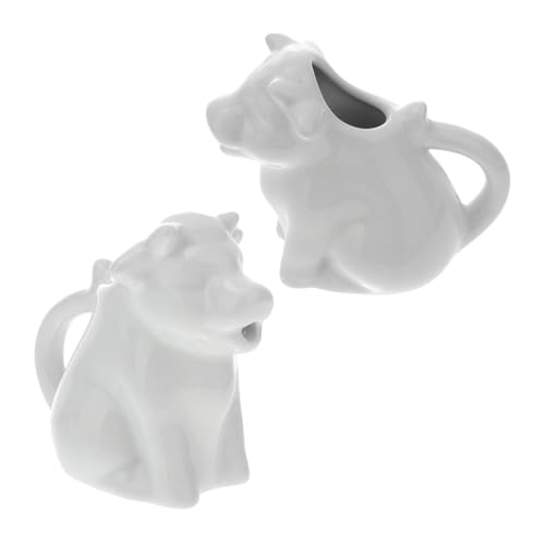 Kichvoe 2pcs Ceramic Small Milk jug Cream Pourer Mug Cow Creamer Cup Small Creamer Pitcher Cow Cup Small Gravy Boat Cow Water carafes Syrup Pourer White Little Cream Coffee Pot Ceramics