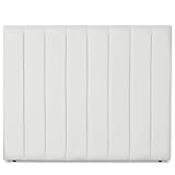 Ventadecolchones - Cabecero Tapizado Acolchado de Dormitorio Franjas Verticales Largo en Polipiel Blanco y Medida 136 x 125 cm para Camas de 120 ó 135