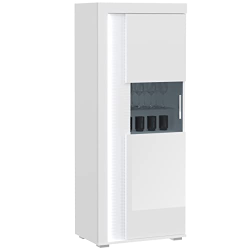 Newroom Vitrine Weiß Hochglanz Vitrinenschrank Modern - 60x148x37 cm (BxHxT) - Glasvitrine Standvitrine Glasschrank - [Louise.one] Wohnzimmer Wohnstube Büro